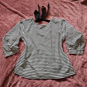 J. Crew Black and White Striped 3/4 Sleeve Top